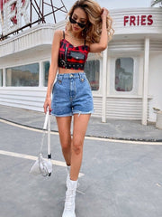 Pantalones cortos vaqueros de cintura alta ajustados de moda primavera 2021 INS