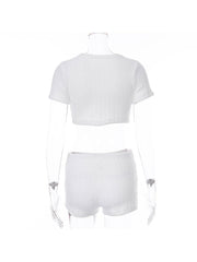 Pure Color Round Neck Short Sleeve Navel Bare Slim Home Set