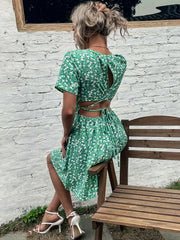 Vestido floral de gasa con cintura alta