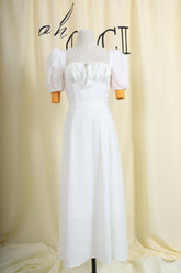 White Puff Sleeves Midi Dress