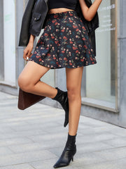 High Waist A-Line Floral Skirt