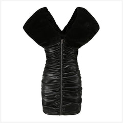 Mini-Bodycon-Kleid mit V-Ausschnitt und kurzen Ärmeln und Falten