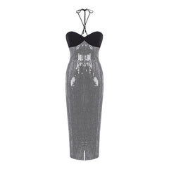 Vestido midi ajustado con cuello halter, sin mangas y empalme