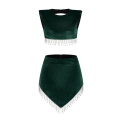 Conjunto ajustado con cadena de taladro sin mangas y cuello redondo