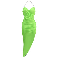Neckholder-Ärmelloses Maxi-Bodycon-Kleid mit Falten KLYF525
