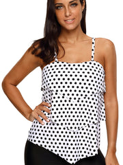 Top tankini con cuello halter y volantes de lunares retro