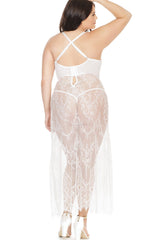 Langes Spitzenkleid mit Bügel-Cups und hohem Schlitz an der Seite | Übergröße