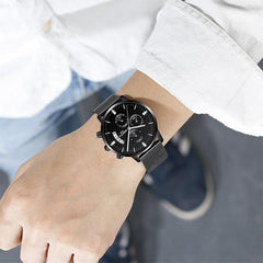 Men's Fashion Minimalist Wrist Watch with Stainless Steel Mesh Band