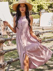 Ärmelloses, einfarbiges Kleid mit Knöpfen