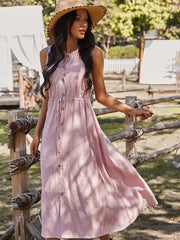 Ärmelloses, einfarbiges Kleid mit Knöpfen