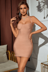 Vestido mini de vendaje con cuello halter Lylia