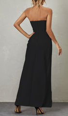 Strapless FLower Split Bandage Dress in Black