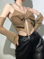 Chaleco de color sólido ajustado con tirantes para el cuello que cuelgan hasta el ombligo