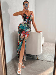 Vestido lencero estampado de corte entallado