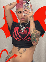 Camiseta informal de cuello redondo y manga corta con estampado de calavera