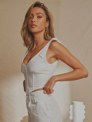 V-Neck Herringbone Crinkle Crop Tie Camisole