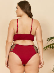 Plus Stickerei Spitze Perspektive Dessous Zweiteiliges Set