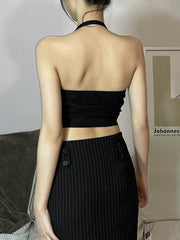 Slim Fashion Contrast Color Halter Backless Tank Top