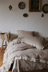 Dark Ruffle Bedding Set - Beige