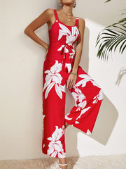 Mono con tirantes y estampado rojo