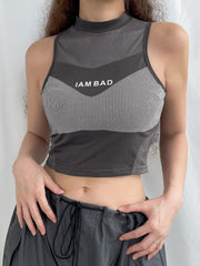 Chaleco con estampado de letras y bloqueo de color