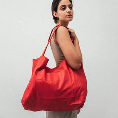 Women's large bag with pocket  retro oil wax leather tote bag