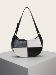 Black and white checkerboard single-shoulder handbags