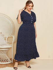 Summer Polka Dot Short Sleeve Loose High Waist Long Dress