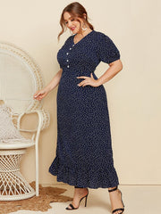 Summer Polka Dot Short Sleeve Loose High Waist Long Dress