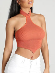 Neckholder-Retro-Oberteil in Volltonfarbe mit unregelmäßigem Muster