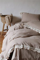 Dark Ruffle Bedding Set - Beige