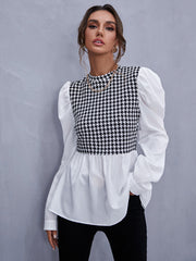 Camisa de cuadros con costuras a juego y temperamento