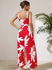 Mono con tirantes y estampado rojo