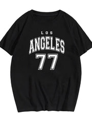 Camiseta informal de manga corta con cuello redondo y letras