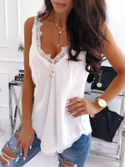 Ropa de mujer con escote en V y costuras huecas con flores de encaje