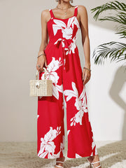 Mono con tirantes y estampado rojo