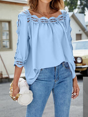 Camiseta informal holgada de media manga con cuello cuadrado y panel de encaje