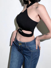 Solid Color Hollow Hanging Neck Small Vest