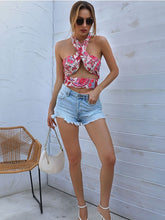 Camiseta sin mangas con cuello halter, ajustada, estampada y sin espalda para chica sexy