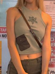 Chaleco vintage floral con bolsillo de parche