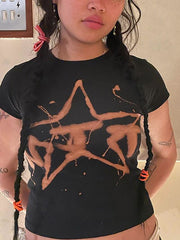 Camiseta informal blanca de cuello redondo y manga corta con cuello redondo y corte en el ombligo