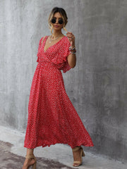 Vestido rojo ajustado de lunares Temperament Commuter