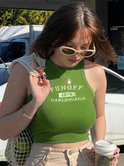 Ärmelloses Top mit Rundhalsausschnitt und Monogramm in Slim Fit