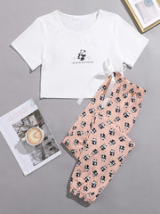 Pyjama-Set mit Alphabet- und Panda-Grafik