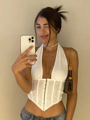 Chaleco de color liso con cuello halter y espalda descubierta con gancho