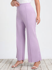 Pantalones morados de salón de cintura alta y pierna ancha de Knit Plus