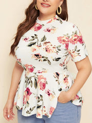 Camiseta de punto de manga corta con cuello redondo y estampado