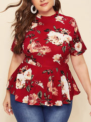 Camiseta de punto de manga corta con cuello redondo y estampado