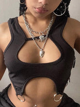 Solid Color Pullover Sleeveless Cutout Crop Hoop Tank Top