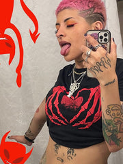 Camiseta informal de cuello redondo y manga corta con estampado de calavera